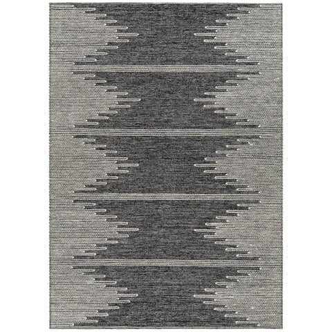 8' X 10' Charcoal And Ivory Abstract Washable Indoor Outdoor Area Rug