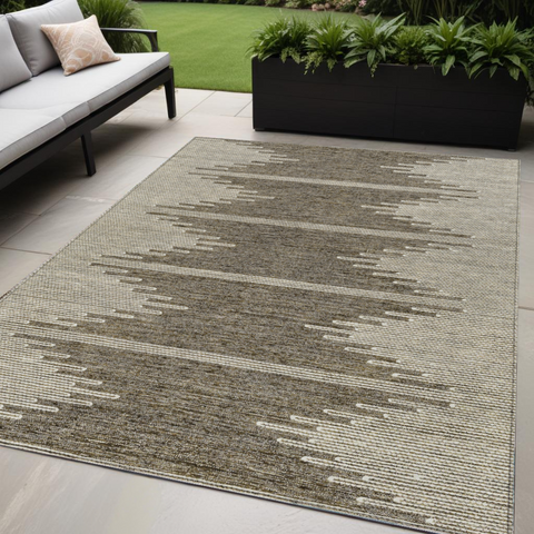 5' X 8' Coffee And Ivory Abstract Washable Indoor Outdoor Area Rug