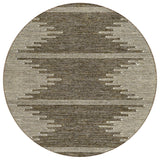8' Coffee And Ivory Round Abstract Washable Indoor Outdoor Area Rug