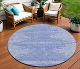 8' Denim Blue And Ivory Round Abstract Washable Indoor Outdoor Area Rug