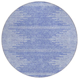 8' Denim Blue And Ivory Round Abstract Washable Indoor Outdoor Area Rug