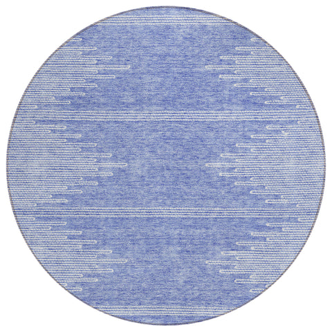 8' Denim Blue And Ivory Round Abstract Washable Indoor Outdoor Area Rug