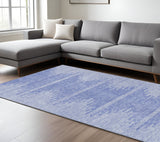 8' X 10' Denim Blue And Ivory Abstract Washable Indoor Outdoor Area Rug