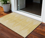 3' X 5' Gold And Ivory Abstract Washable Indoor Outdoor Area Rug