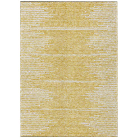 3' X 5' Gold And Ivory Abstract Washable Indoor Outdoor Area Rug