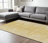 8' X 10' Gold And Ivory Abstract Washable Indoor Outdoor Area Rug