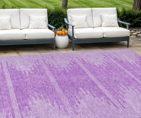 8' X 10' Lavender And Ivory Abstract Washable Indoor Outdoor Area Rug