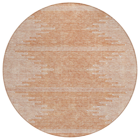 8' Salmon And Ivory Round Abstract Washable Indoor Outdoor Area Rug
