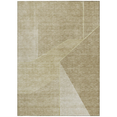 3' X 5' Beige Tan And Ivory Geometric Washable Indoor Outdoor Area Rug