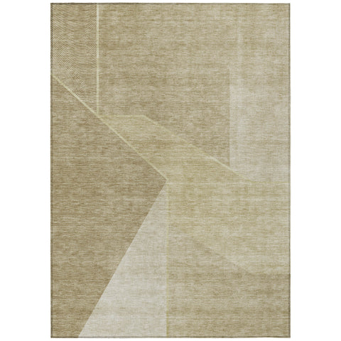 5' X 8' Beige Tan And Ivory Geometric Washable Indoor Outdoor Area Rug