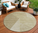 8' Beige Tan And Ivory Round Geometric Washable Indoor Outdoor Area Rug