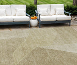 8' X 10' Beige Tan And Ivory Geometric Washable Indoor Outdoor Area Rug