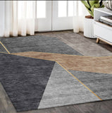 5' X 8' Charcoal Taupe And Gray Geometric Washable Indoor Outdoor Area Rug