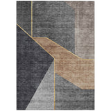 5' X 8' Charcoal Taupe And Gray Geometric Washable Indoor Outdoor Area Rug