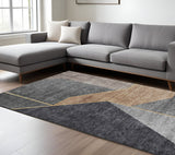 8' X 10' Charcoal Taupe And Gray Geometric Washable Indoor Outdoor Area Rug