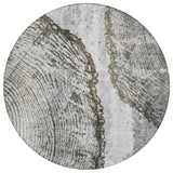 8' Gray Taupe And Silver Round Abstract Washable Indoor Outdoor Area Rug