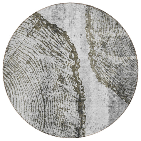 8' Gray Taupe And Silver Round Abstract Washable Indoor Outdoor Area Rug