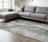 8' X 10' Gray Taupe And Silver Abstract Washable Indoor Outdoor Area Rug