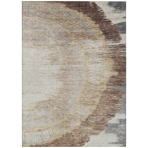 3' X 5' Brown Beige And Taupe Abstract Washable Indoor Outdoor Area Rug