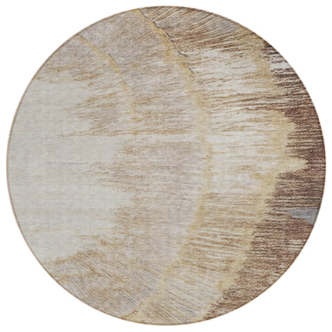 8' Brown Beige And Taupe Round Abstract Washable Indoor Outdoor Area Rug