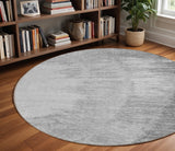 8' Gray Charcoal And Silver Round Abstract Washable Indoor Outdoor Area Rug