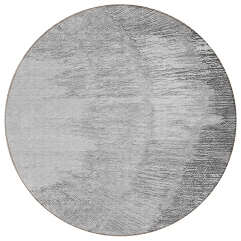 8' Gray Charcoal And Silver Round Abstract Washable Indoor Outdoor Area Rug