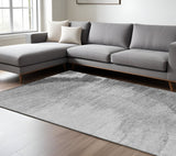 8' X 10' Gray Charcoal And Silver Abstract Washable Indoor Outdoor Area Rug