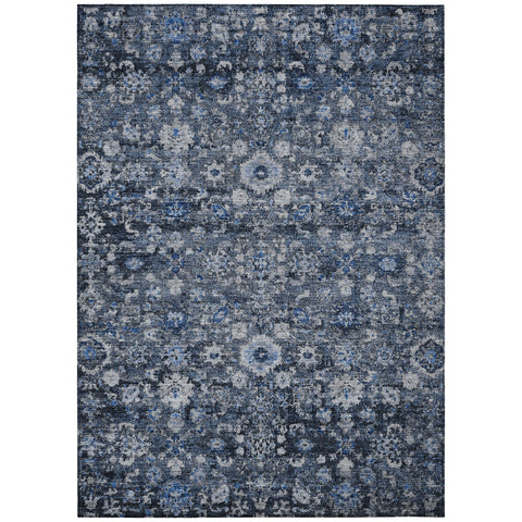 3' X 5' Navy Blue And Sky Blue Oriental Washable Indoor Outdoor Area Rug