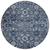 8' Navy Blue And Sky Blue Round Oriental Washable Indoor Outdoor Area Rug