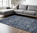 8' X 10' Navy Blue And Sky Blue Oriental Washable Indoor Outdoor Area Rug
