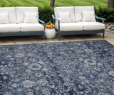 8' X 10' Navy Blue And Sky Blue Oriental Washable Indoor Outdoor Area Rug