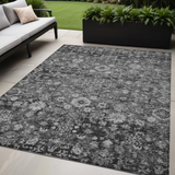 5' X 8' Gray Charcoal And Silver Oriental Washable Indoor Outdoor Area Rug