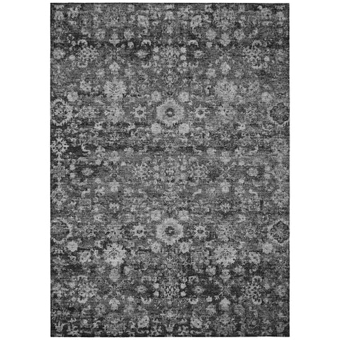 5' X 8' Gray Charcoal And Silver Oriental Washable Indoor Outdoor Area Rug