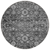 8' Gray Charcoal And Silver Round Oriental Washable Indoor Outdoor Area Rug