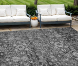 8' X 10' Gray Charcoal And Silver Oriental Washable Indoor Outdoor Area Rug