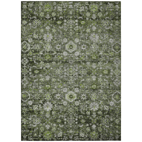 3' X 5' Green And Olive Green Oriental Washable Indoor Outdoor Area Rug