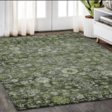 5' X 8' Green And Olive Green Oriental Washable Indoor Outdoor Area Rug