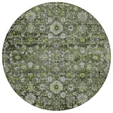 8' Green And Olive Green Round Oriental Washable Indoor Outdoor Area Rug
