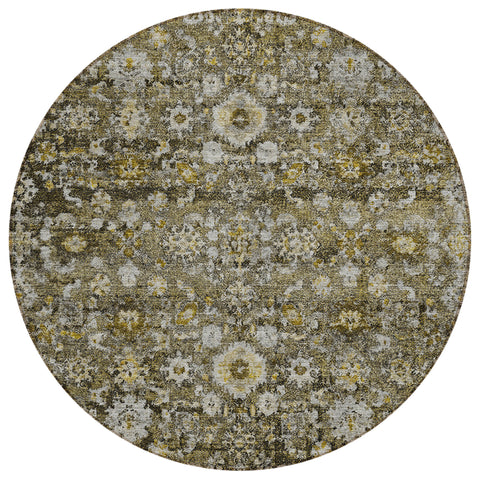 8' Brown And Beige Round Oriental Washable Indoor Outdoor Area Rug