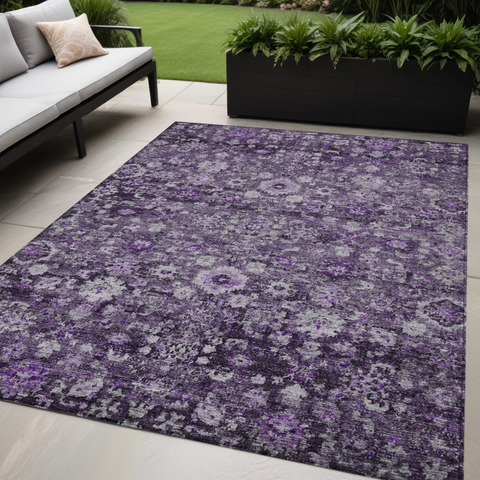 5' X 8' Purple Lilac And Lavender Oriental Washable Indoor Outdoor Area Rug