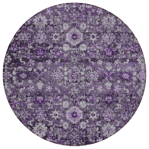 8' Purple Lilac And Lavender Round Oriental Washable Indoor Outdoor Area Rug