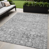 5' X 8' Silver Gray And Pewter Oriental Washable Indoor Outdoor Area Rug