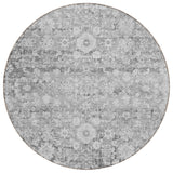 8' Silver Gray And Pewter Round Oriental Washable Indoor Outdoor Area Rug