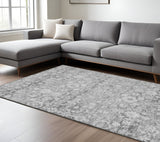 8' X 10' Silver Gray And Pewter Oriental Washable Indoor Outdoor Area Rug