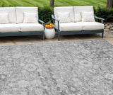 8' X 10' Silver Gray And Pewter Oriental Washable Indoor Outdoor Area Rug