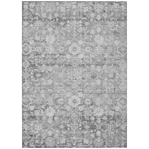 8' X 10' Silver Gray And Pewter Oriental Washable Indoor Outdoor Area Rug