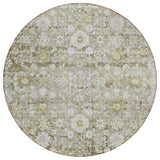 8' Taupe Beige And Gold Round Oriental Washable Indoor Outdoor Area Rug