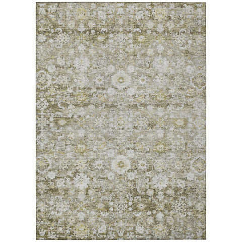 8' X 10' Taupe Beige And Gold Oriental Washable Indoor Outdoor Area Rug