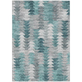 8' X 10' Dark Blue Aqua And Gray Geometric Washable Indoor Outdoor Area Rug