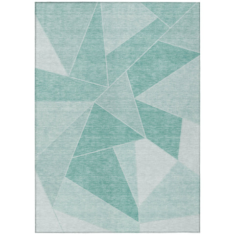 3' X 5' Mint Green And Aqua Geometric Washable Indoor Outdoor Area Rug